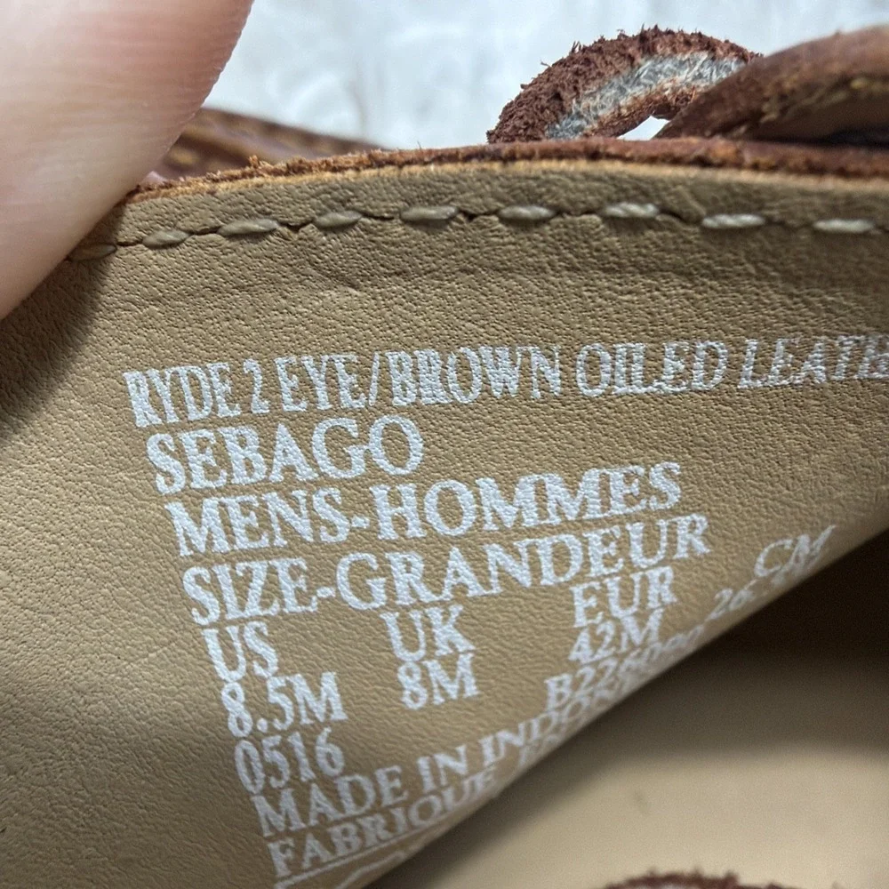 SEBAGO Mens Boat Shoes 8.5 RYDE 2 Mahogany Brown Oiled Leather Loafers Handmade!